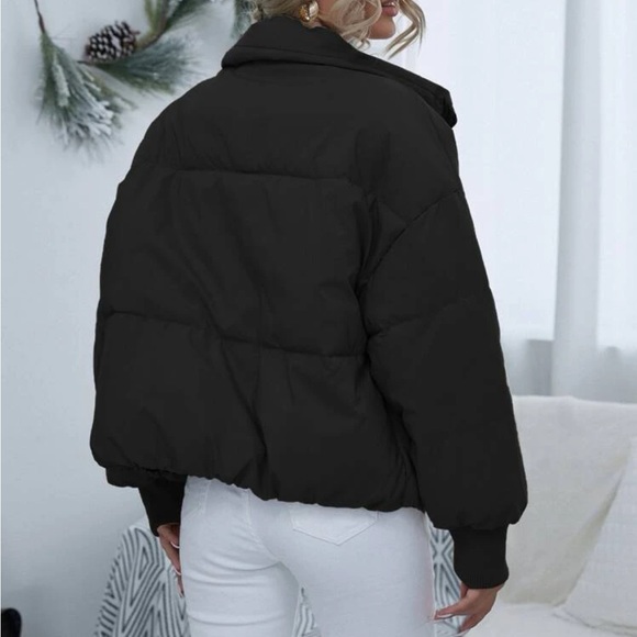 Luxe black zip up puffer jacket - Picture 3 of 6